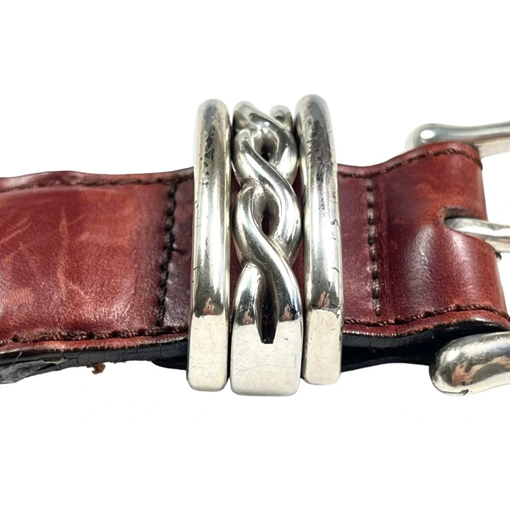 Brighton | Medium | Vintage Brown Weaved Leather Belt with Silver‎ Belt Buckle